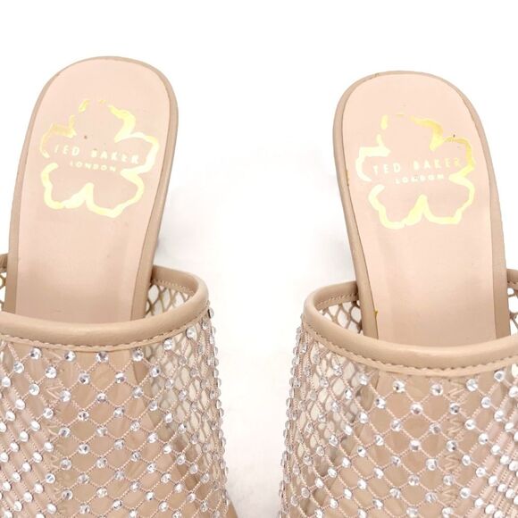 Ted Baker Celya Crystal Mesh Heeled Mules Sandals Nude Tan Size EU 39 US 8.5 - Picture 12 of 16